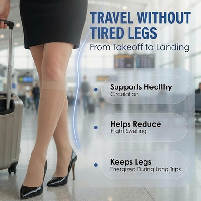 ABSOLUTE SUPPORT Sheer Travel Compression Socks 15-20mmHg, Nude, Large