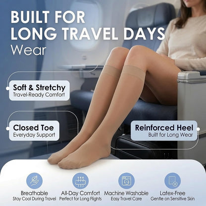 ABSOLUTE SUPPORT Sheer Travel Compression Socks 15-20mmHg, Nude, Large