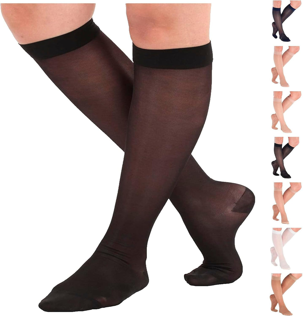 ABSOLUTE SUPPORT Sheer Travel Compression Socks 15-20mmHg, Nude, Large