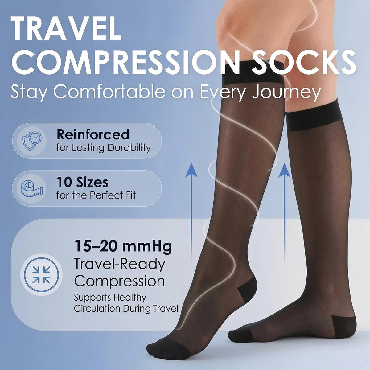 ABSOLUTE SUPPORT Sheer Travel Compression Socks 15-20mmHg, Nude, Large