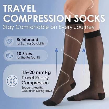 ABSOLUTE SUPPORT Sheer Travel Compression Socks 15-20mmHg, Nude, Large