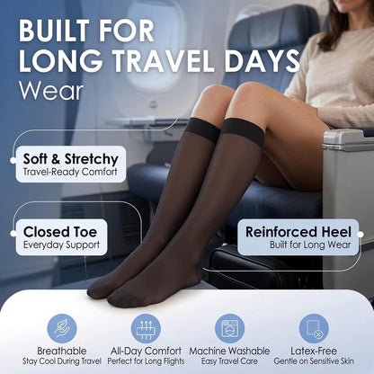 ABSOLUTE SUPPORT Sheer Travel Compression Socks 15-20mmHg, Nude, Large