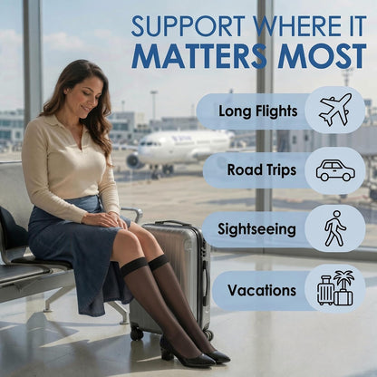 ABSOLUTE SUPPORT Sheer Travel Compression Socks 15-20mmHg, Nude, Large