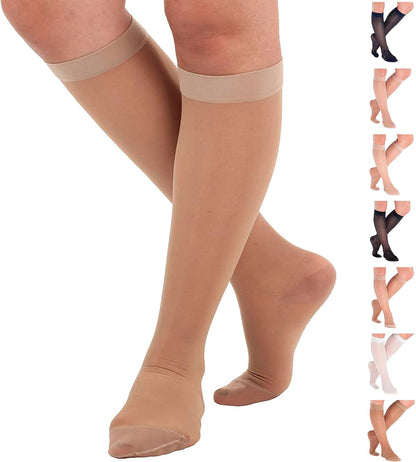 ABSOLUTE SUPPORT Sheer Travel Compression Socks 15-20mmHg, Nude, Large