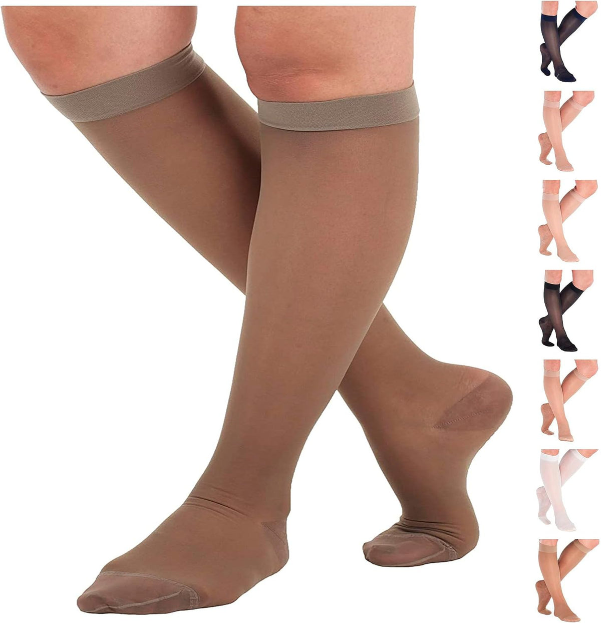 ABSOLUTE SUPPORT Sheer Travel Compression Socks 15-20mmHg, Nude, Large