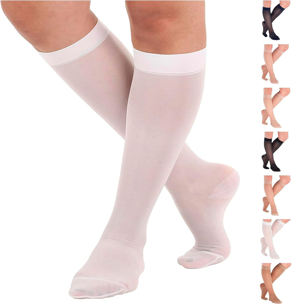 ABSOLUTE SUPPORT Sheer Travel Compression Socks 15-20mmHg, Nude, Large