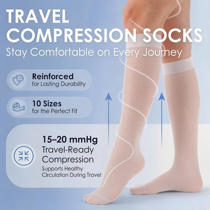 ABSOLUTE SUPPORT Sheer Travel Compression Socks 15-20mmHg, Nude, Large