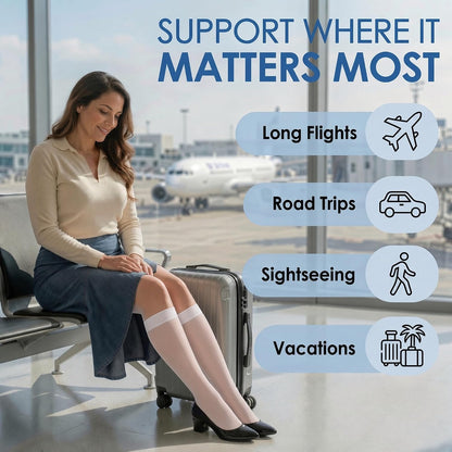 ABSOLUTE SUPPORT Sheer Travel Compression Socks 15-20mmHg, Nude, Large