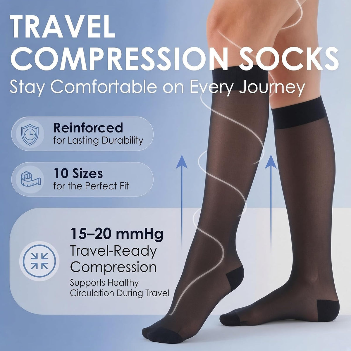 ABSOLUTE SUPPORT Sheer Travel Compression Socks 15-20mmHg, Nude, Large