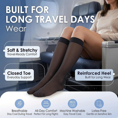 ABSOLUTE SUPPORT Sheer Travel Compression Socks 15-20mmHg, Nude, Large