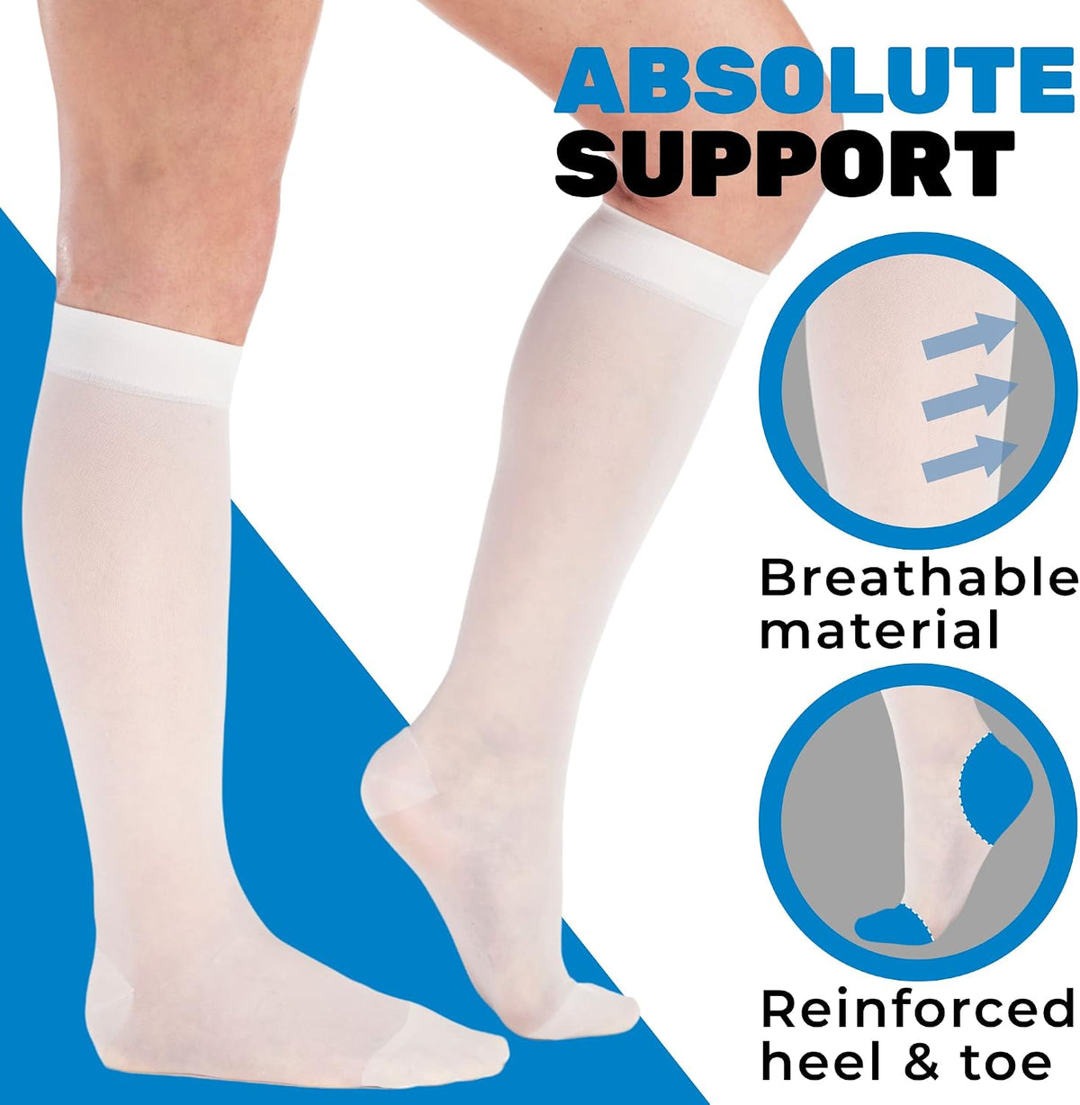 ABSOLUTE SUPPORT Sheer Travel Compression Socks 15-20mmHg, Nude, Large