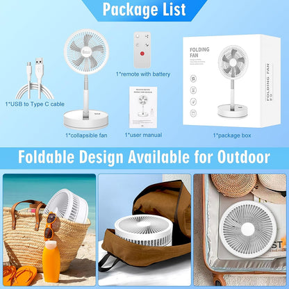 Portable Foldable Rechargeable Oscillating Fan - 8.6" 8000mah Remote Fan