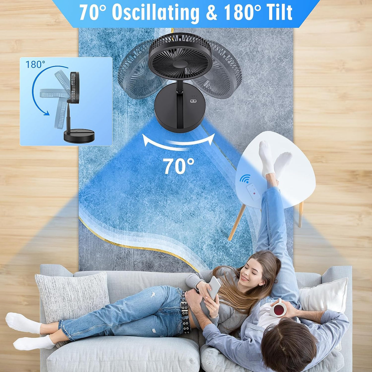 Portable Foldable Rechargeable Oscillating Fan - 8.6" 8000mah Remote Fan