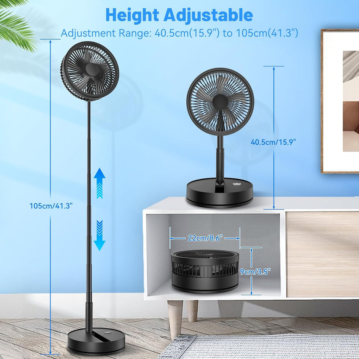 Portable Foldable Rechargeable Oscillating Fan - 8.6" 8000mah Remote Fan