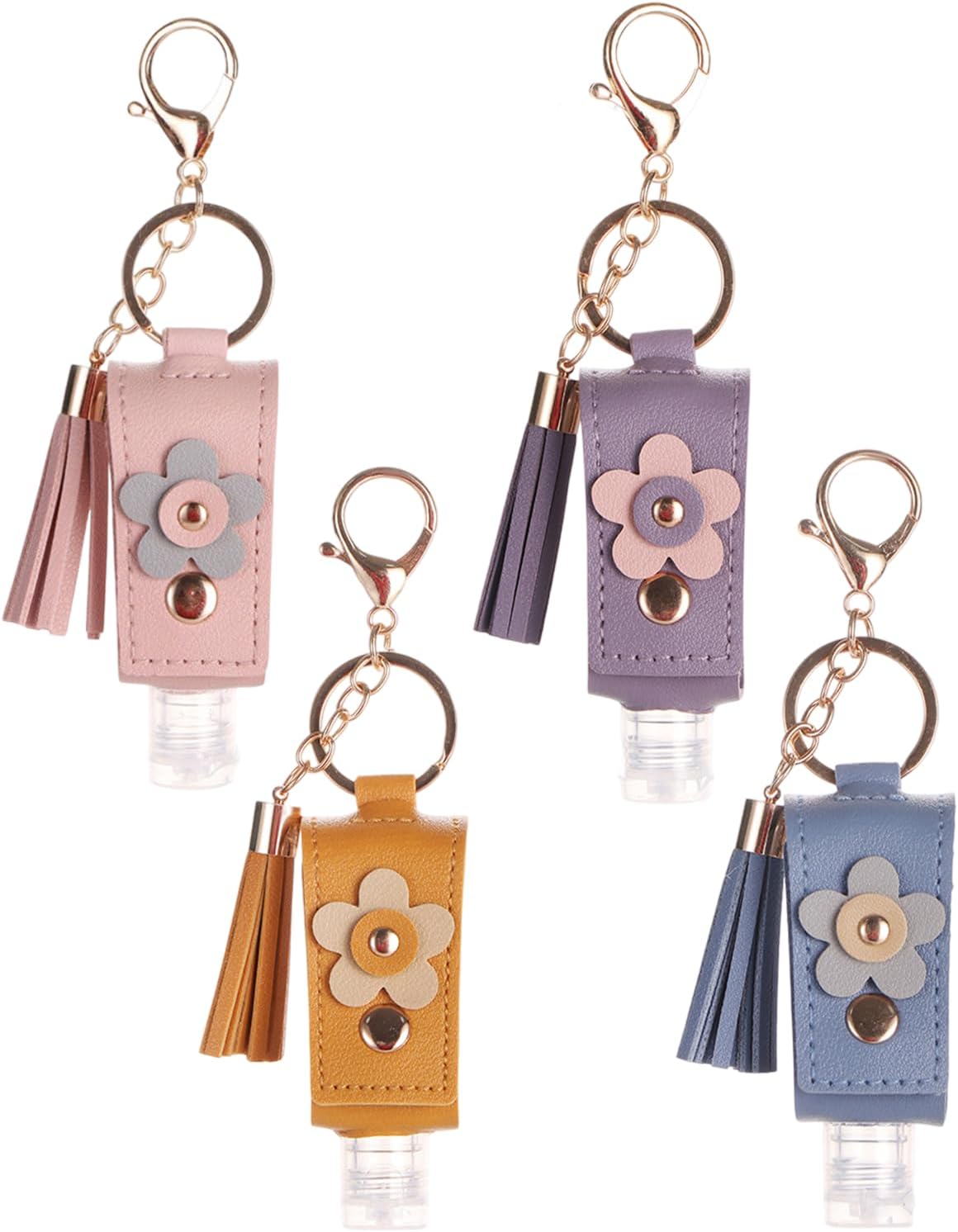 4pc Keychain Holder, 30ml Refillable Travel Bottles for Hand Sanitizer Lotion,Clip on Keychain for Purse Backpack