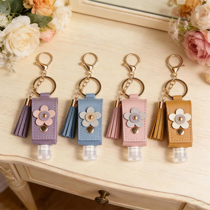 4pc Keychain Holder, 30ml Refillable Travel Bottles for Hand Sanitizer Lotion,Clip on Keychain for Purse Backpack