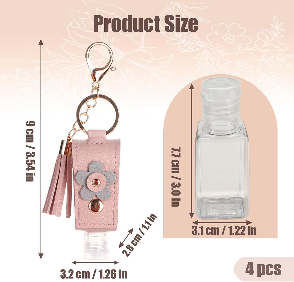 4pc Keychain Holder, 30ml Refillable Travel Bottles for Hand Sanitizer Lotion,Clip on Keychain for Purse Backpack