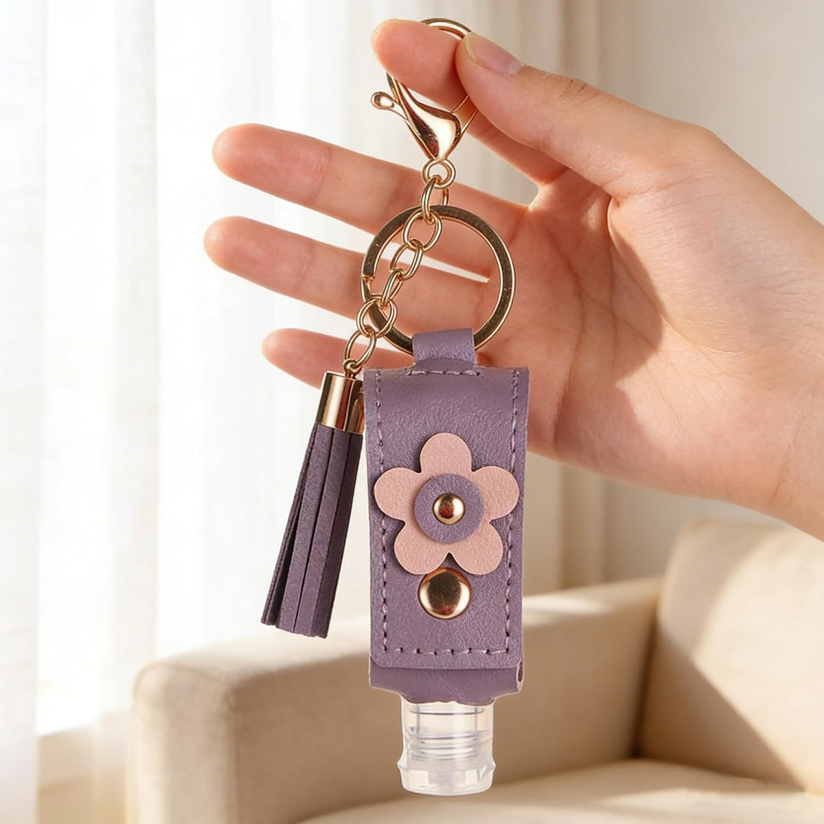 4pc Keychain Holder, 30ml Refillable Travel Bottles for Hand Sanitizer Lotion,Clip on Keychain for Purse Backpack