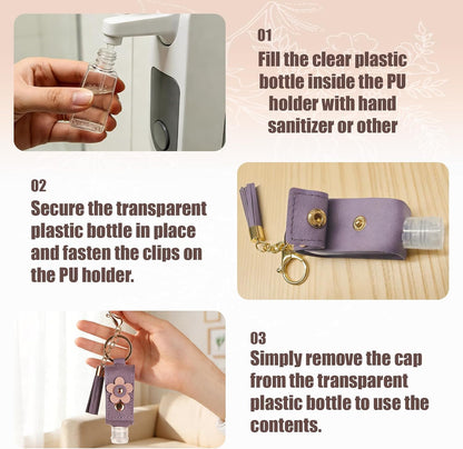 4pc Keychain Holder, 30ml Refillable Travel Bottles for Hand Sanitizer Lotion,Clip on Keychain for Purse Backpack