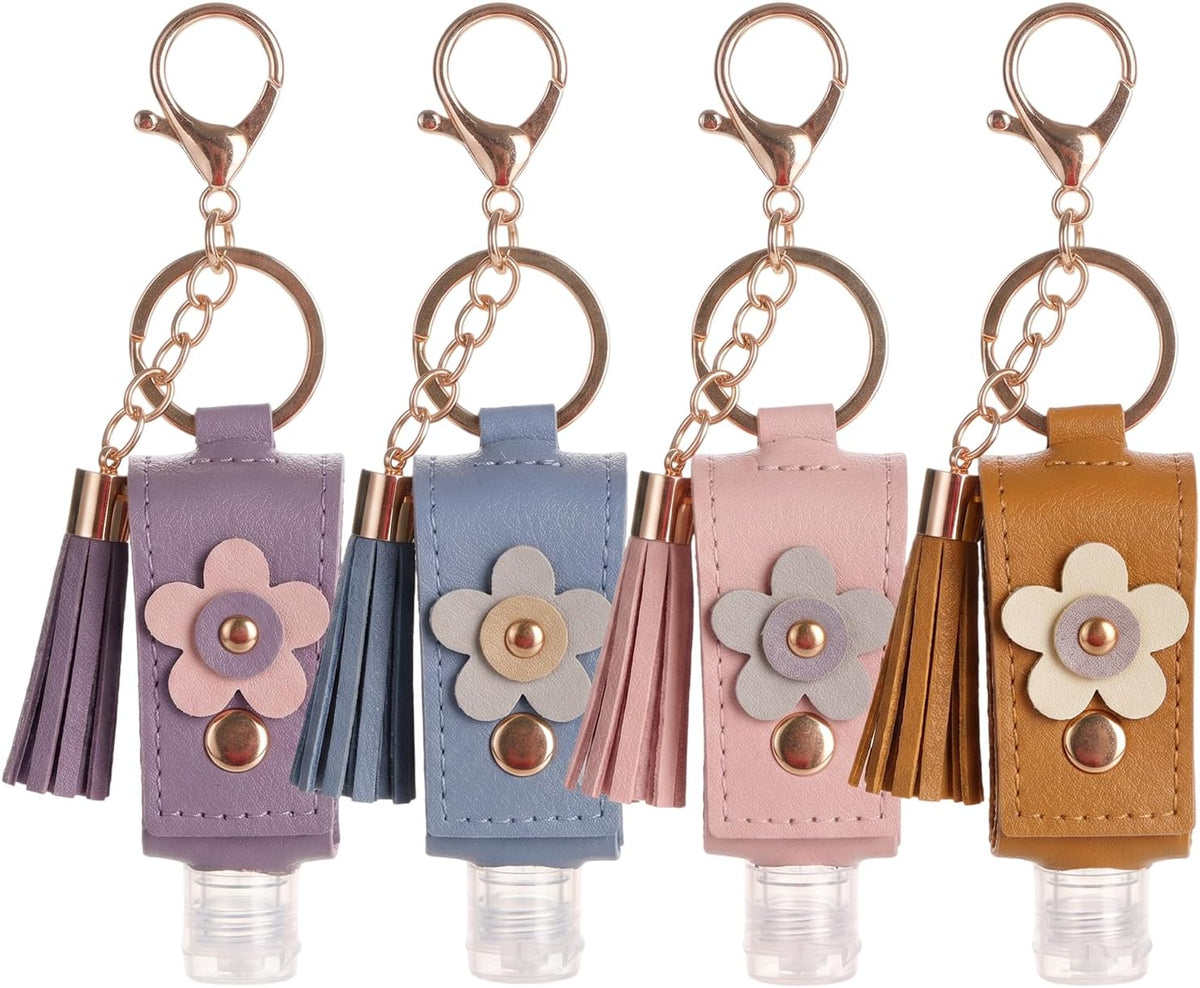 4pc Keychain Holder, 30ml Refillable Travel Bottles for Hand Sanitizer Lotion,Clip on Keychain for Purse Backpack