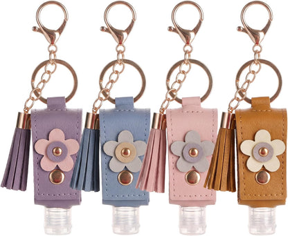 4pc Keychain Holder, 30ml Refillable Travel Bottles for Hand Sanitizer Lotion,Clip on Keychain for Purse Backpack