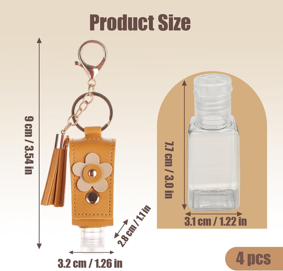 4pc Keychain Holder, 30ml Refillable Travel Bottles for Hand Sanitizer Lotion,Clip on Keychain for Purse Backpack