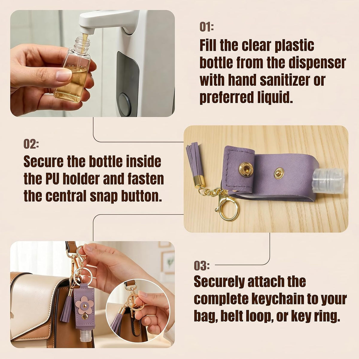 4pc Keychain Holder, 30ml Refillable Travel Bottles for Hand Sanitizer Lotion,Clip on Keychain for Purse Backpack