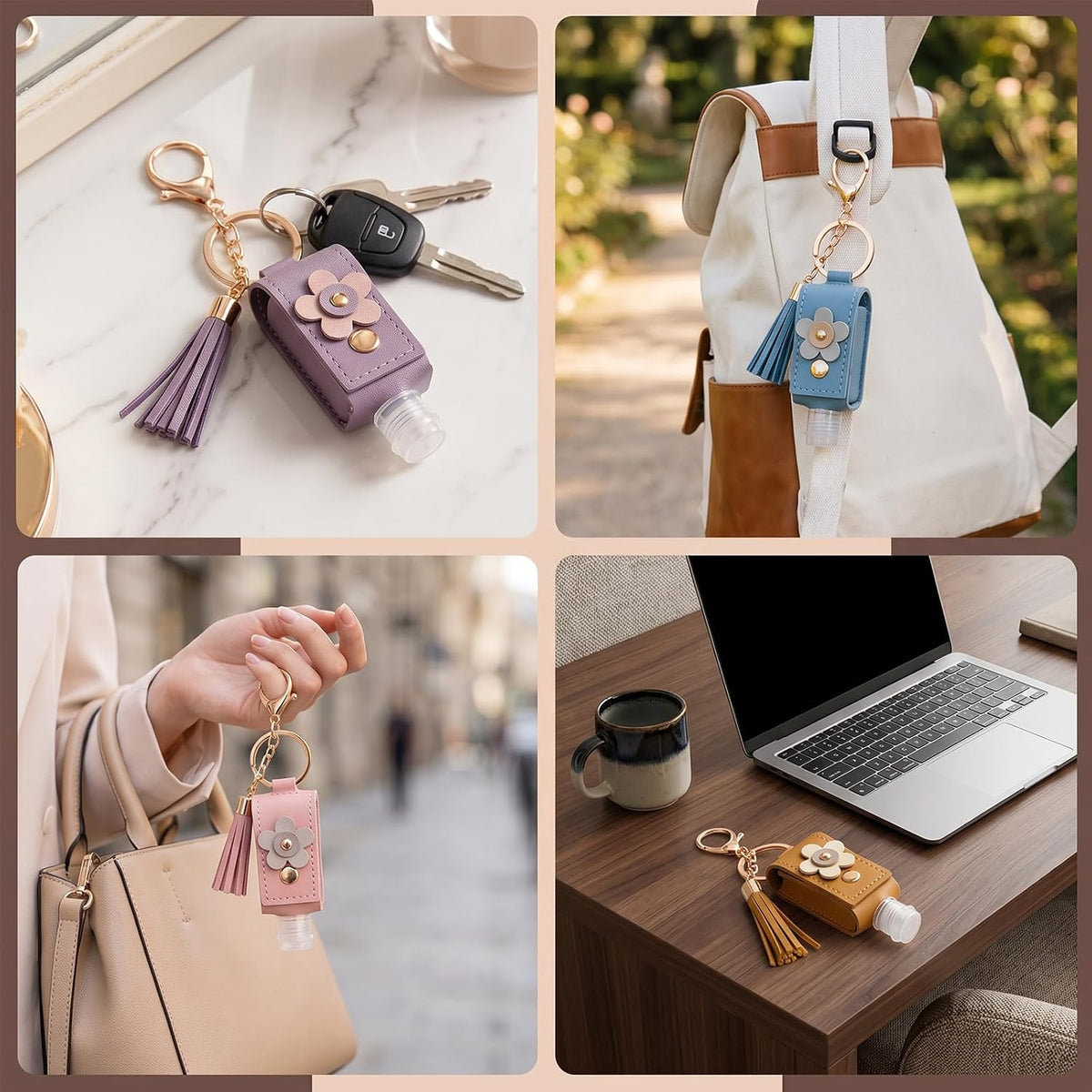 4pc Keychain Holder, 30ml Refillable Travel Bottles for Hand Sanitizer Lotion,Clip on Keychain for Purse Backpack