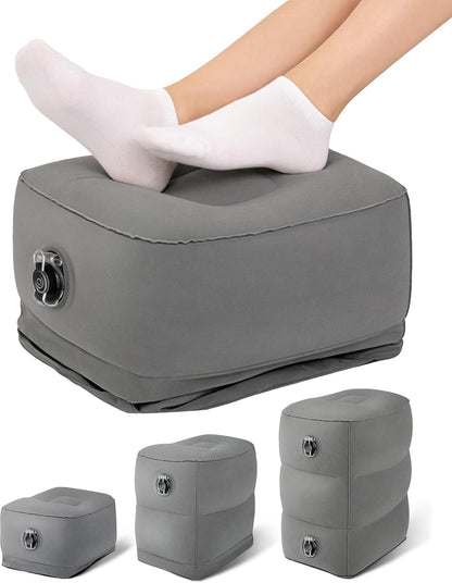 Inflatable Foot Rest Pillow, Kids Airplane Bed, Adjustable 3 Layers Height Leg Rest Pillow, Airplane Travel Essentials Great for Office, Home, Trains, Cars