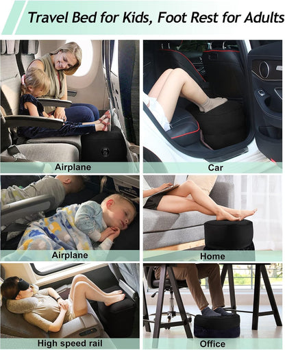 Inflatable Foot Rest Pillow, Kids Airplane Bed, Adjustable 3 Layers Height Leg Rest Pillow, Airplane Travel Essentials Great for Office, Home, Trains, Cars