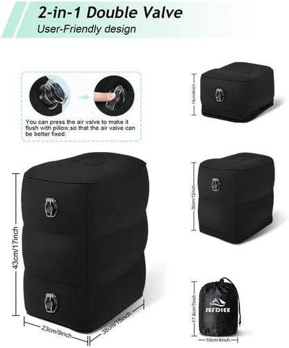 Inflatable Foot Rest Pillow, Kids Airplane Bed, Adjustable 3 Layers Height Leg Rest Pillow, Airplane Travel Essentials Great for Office, Home, Trains, Cars