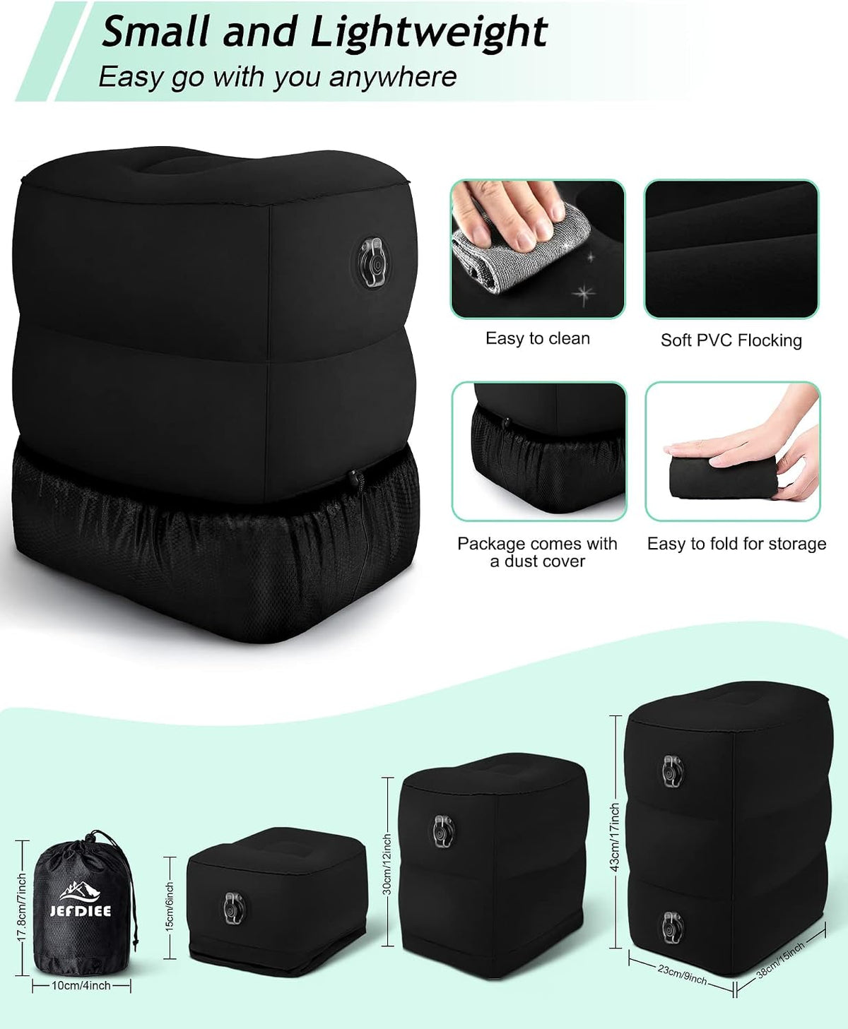 Inflatable Foot Rest Pillow, Kids Airplane Bed, Adjustable 3 Layers Height Leg Rest Pillow, Airplane Travel Essentials Great for Office, Home, Trains, Cars
