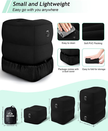 Inflatable Foot Rest Pillow, Kids Airplane Bed, Adjustable 3 Layers Height Leg Rest Pillow, Airplane Travel Essentials Great for Office, Home, Trains, Cars