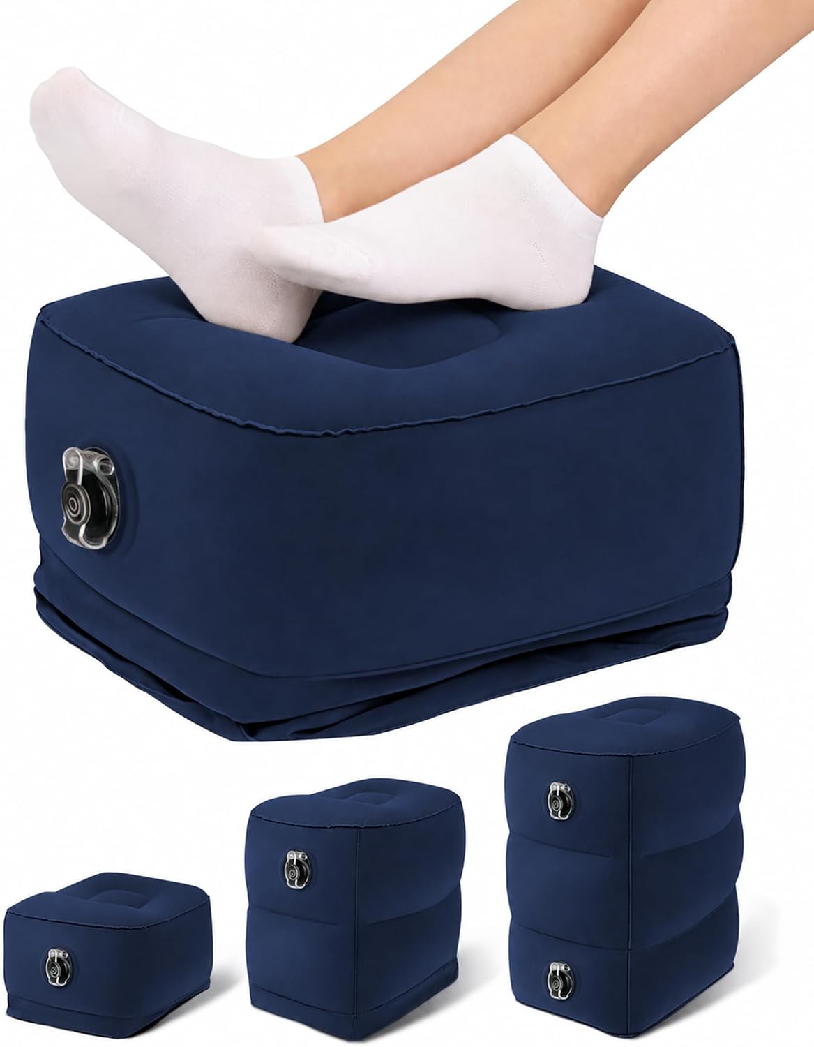 Inflatable Foot Rest Pillow, Kids Airplane Bed, Adjustable 3 Layers Height Leg Rest Pillow, Airplane Travel Essentials Great for Office, Home, Trains, Cars