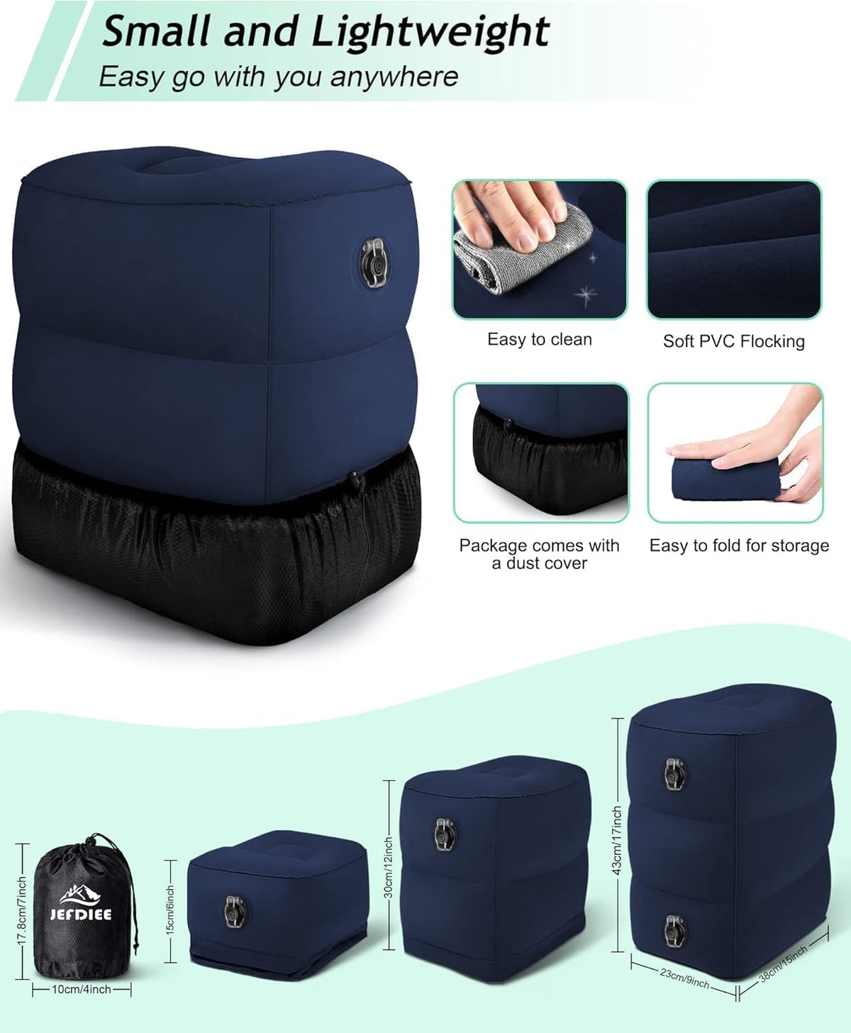 Inflatable Foot Rest Pillow, Kids Airplane Bed, Adjustable 3 Layers Height Leg Rest Pillow, Airplane Travel Essentials Great for Office, Home, Trains, Cars