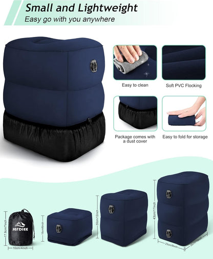 Inflatable Foot Rest Pillow, Kids Airplane Bed, Adjustable 3 Layers Height Leg Rest Pillow, Airplane Travel Essentials Great for Office, Home, Trains, Cars
