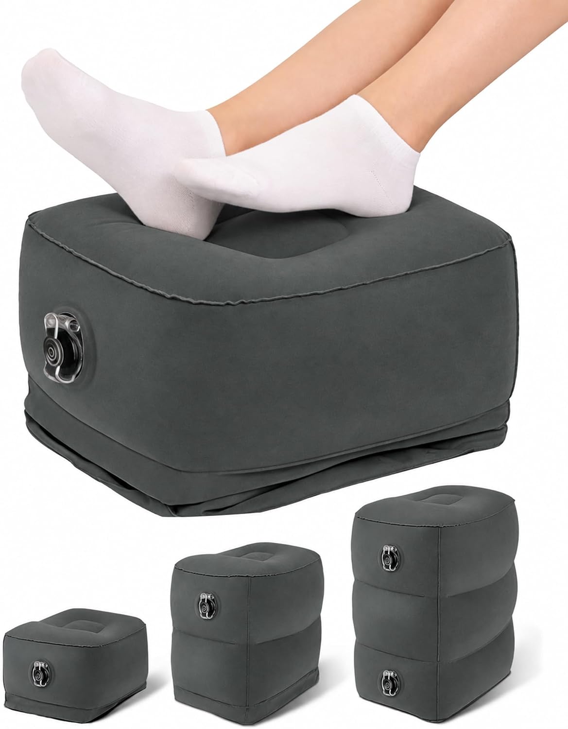 Inflatable Foot Rest Pillow, Kids Airplane Bed, Adjustable 3 Layers Height Leg Rest Pillow, Airplane Travel Essentials Great for Office, Home, Trains, Cars
