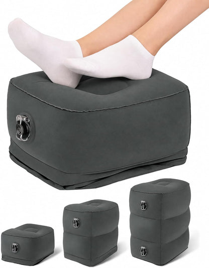 Inflatable Foot Rest Pillow, Kids Airplane Bed, Adjustable 3 Layers Height Leg Rest Pillow, Airplane Travel Essentials Great for Office, Home, Trains, Cars
