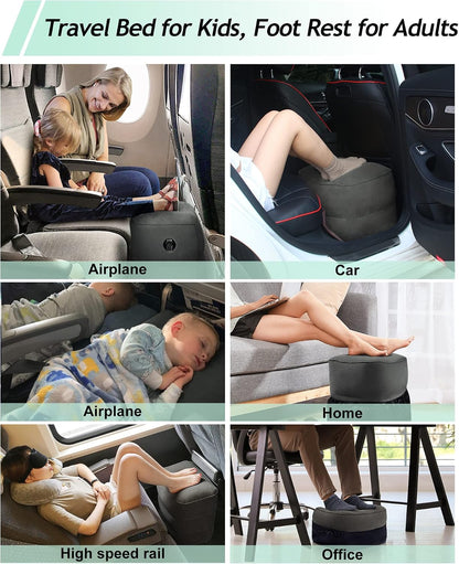 Inflatable Foot Rest Pillow, Kids Airplane Bed, Adjustable 3 Layers Height Leg Rest Pillow, Airplane Travel Essentials Great for Office, Home, Trains, Cars