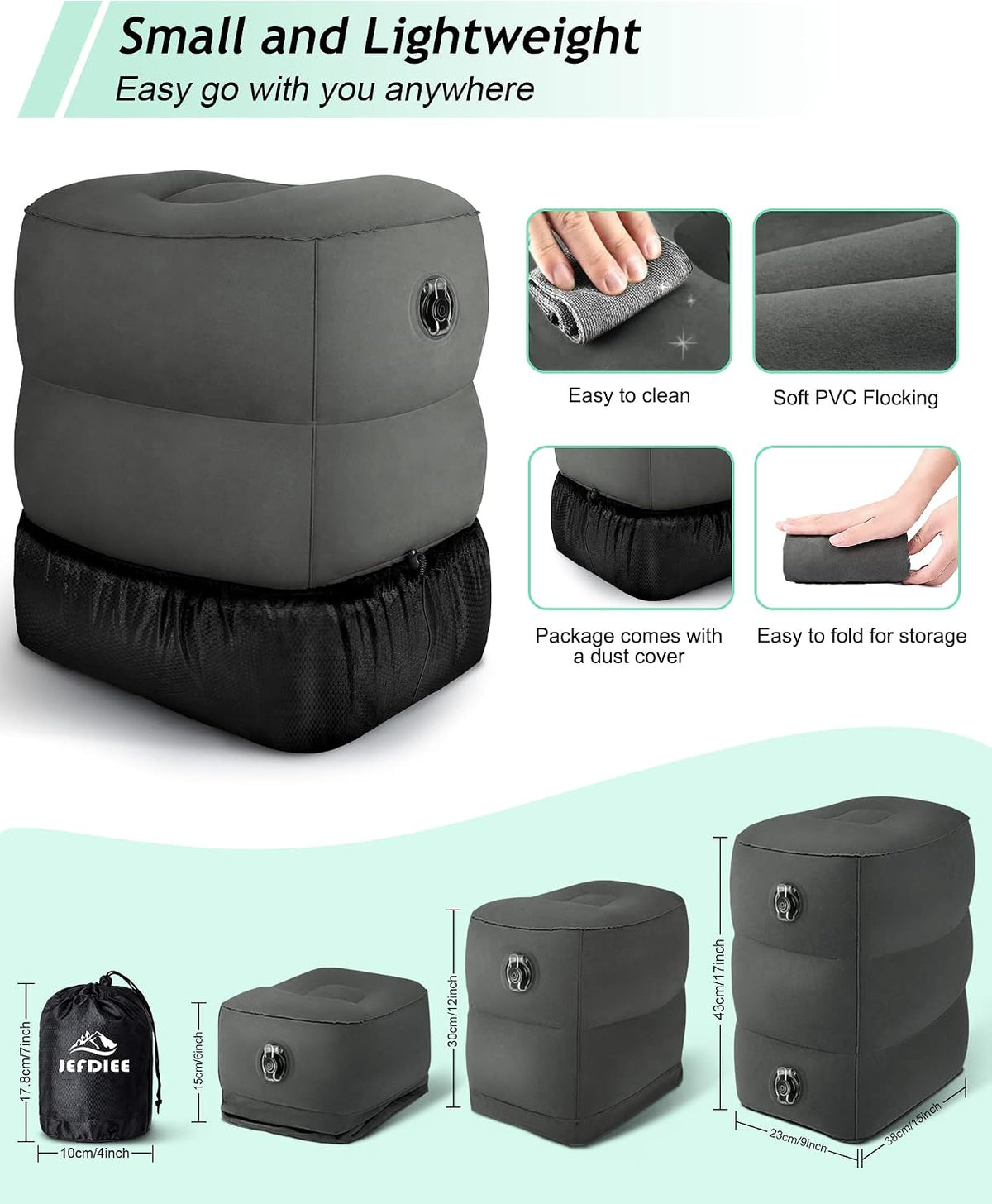Inflatable Foot Rest Pillow, Kids Airplane Bed, Adjustable 3 Layers Height Leg Rest Pillow, Airplane Travel Essentials Great for Office, Home, Trains, Cars