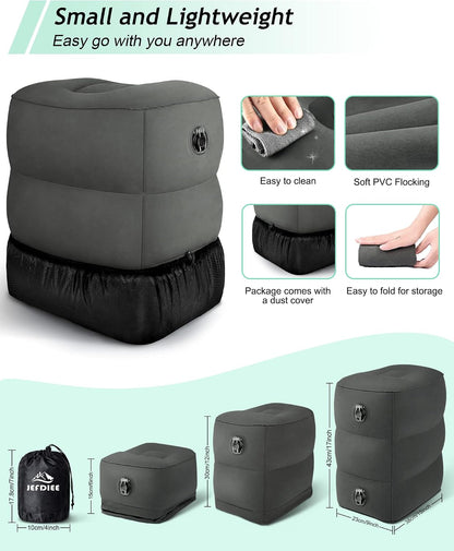 Inflatable Foot Rest Pillow, Kids Airplane Bed, Adjustable 3 Layers Height Leg Rest Pillow, Airplane Travel Essentials Great for Office, Home, Trains, Cars