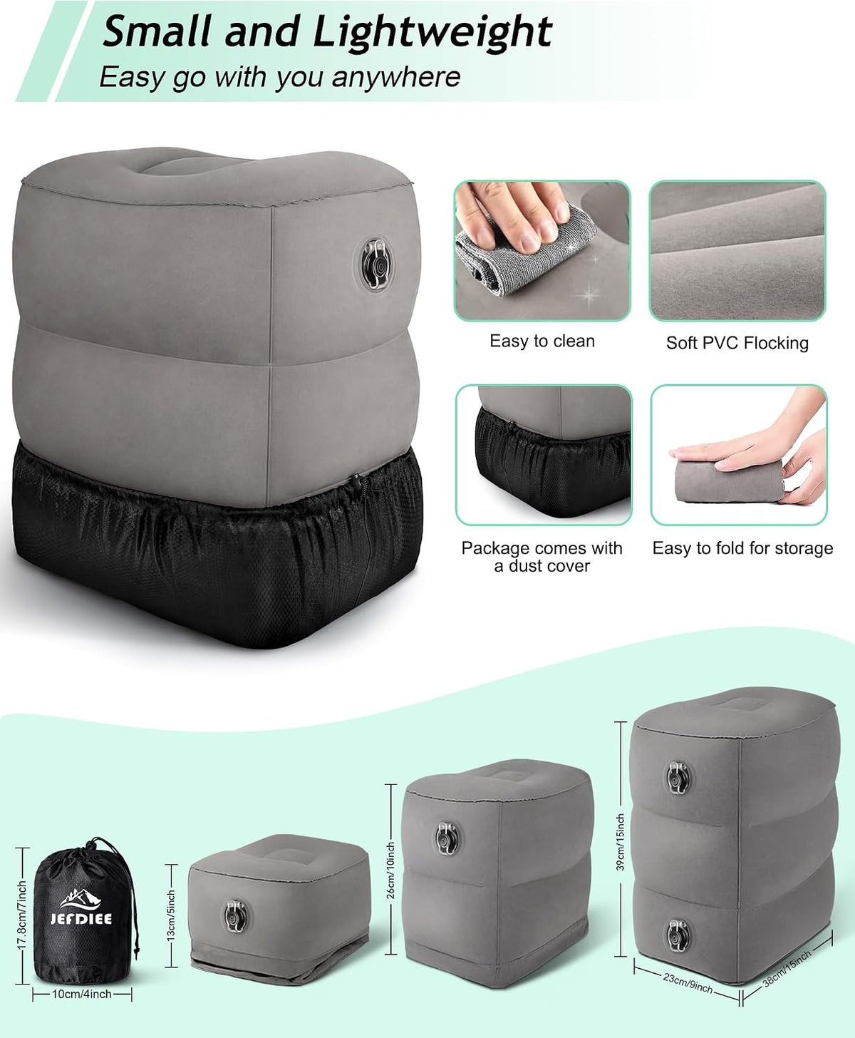 Inflatable Foot Rest Pillow, Kids Airplane Bed, Adjustable 3 Layers Height Leg Rest Pillow, Airplane Travel Essentials Great for Office, Home, Trains, Cars