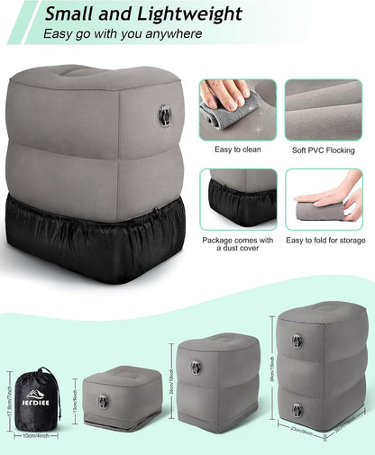 Inflatable Foot Rest Pillow, Kids Airplane Bed, Adjustable 3 Layers Height Leg Rest Pillow, Airplane Travel Essentials Great for Office, Home, Trains, Cars