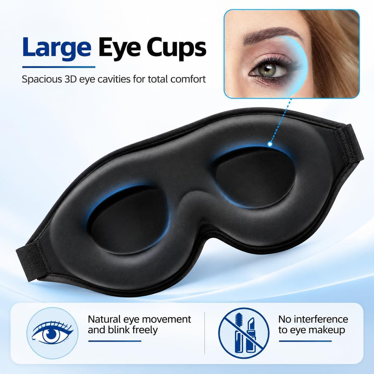 Sleep Mask for Side Sleepers, Machine Washable Eye Mask, Black
