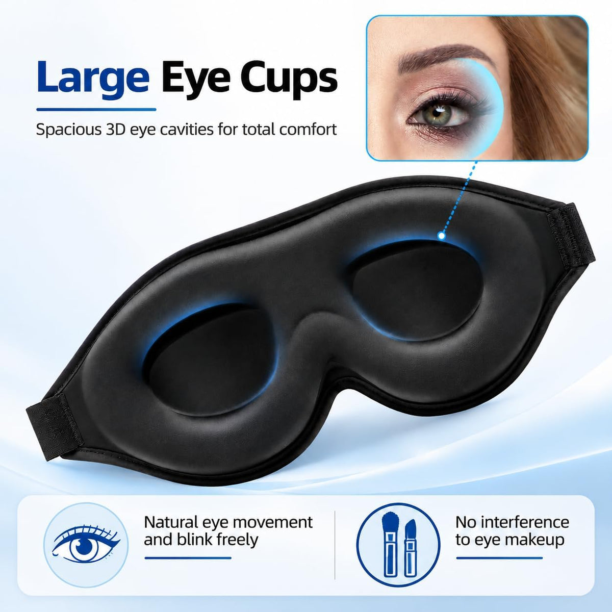 Sleep Mask for Side Sleepers, Machine Washable Eye Mask, Black