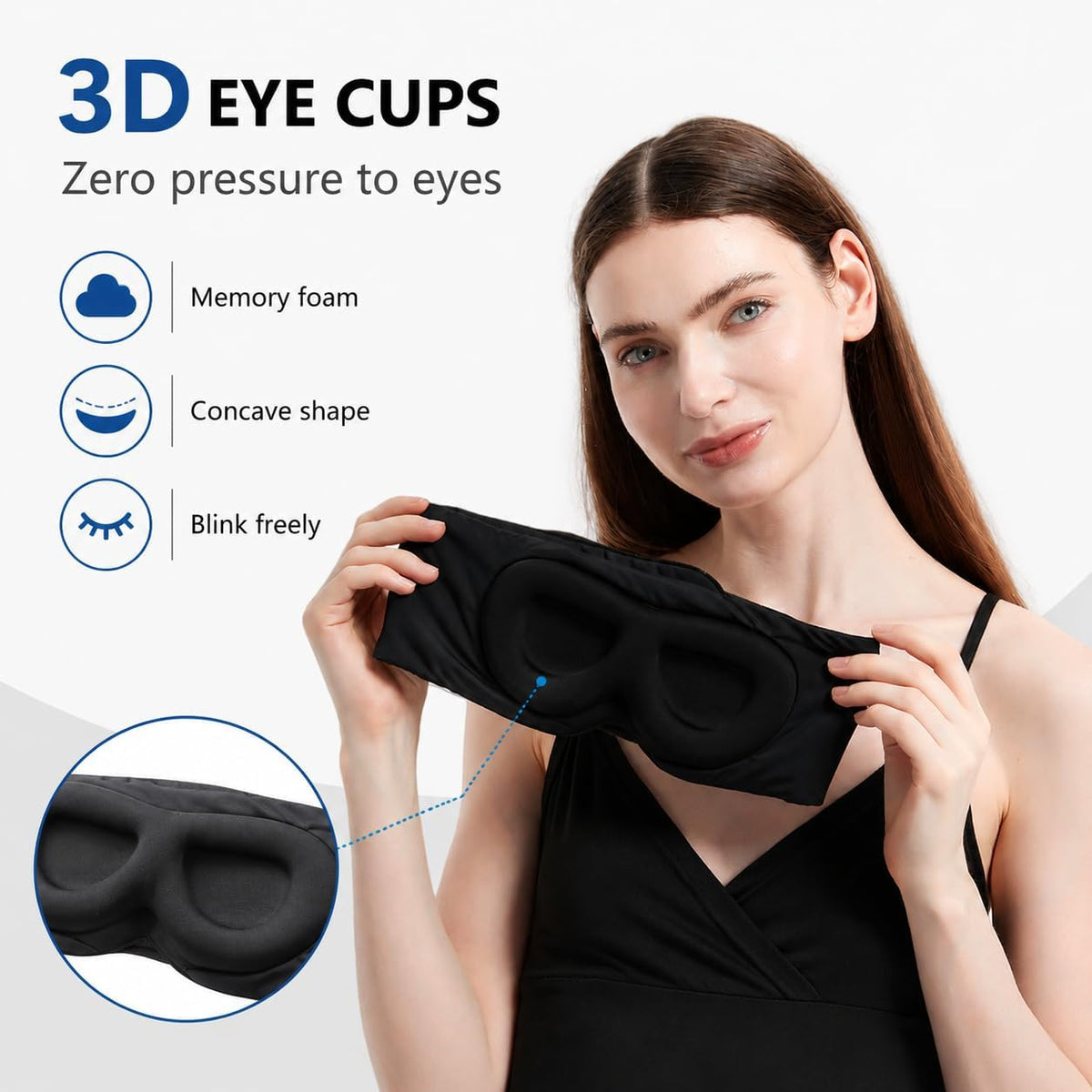 Sleep Mask for Side Sleepers, Machine Washable Eye Mask, Black