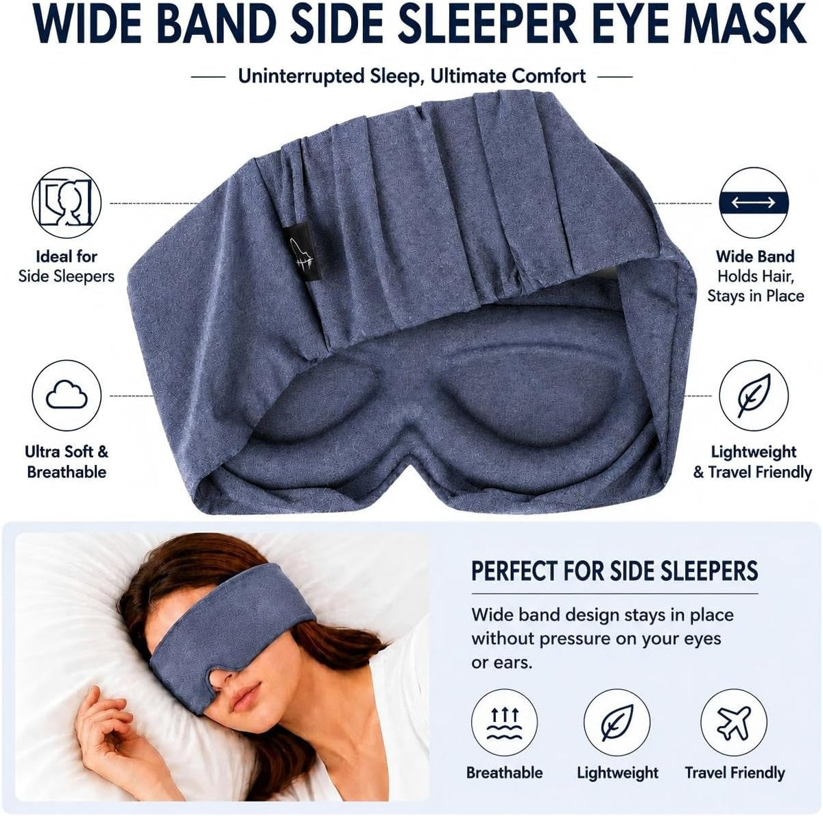 Sleep Mask for Side Sleepers, Machine Washable Eye Mask, Black