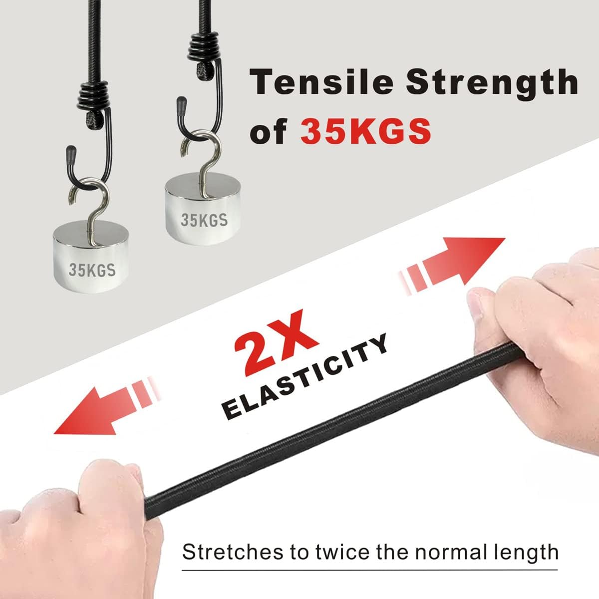 Bungee Cords with Hooks, Heavy Duty Outdoor Elastic Bungee Straps，No Odour Industrial Grade Bungee Rope for Securing Tarps, Luggage,Tents, Bikes or Garden Tidying 24in6pcs + 48in2pcs (Black)