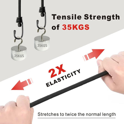 Bungee Cords with Hooks, Heavy Duty Outdoor Elastic Bungee Straps，No Odour Industrial Grade Bungee Rope for Securing Tarps, Luggage,Tents, Bikes or Garden Tidying 24in6pcs + 48in2pcs (Black)