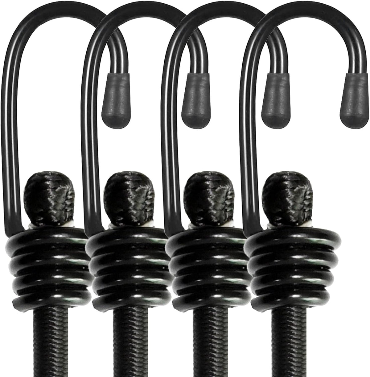 Bungee Cords with Hooks, Heavy Duty Outdoor Elastic Bungee Straps，No Odour Industrial Grade Bungee Rope for Securing Tarps, Luggage,Tents, Bikes or Garden Tidying 24in6pcs + 48in2pcs (Black)